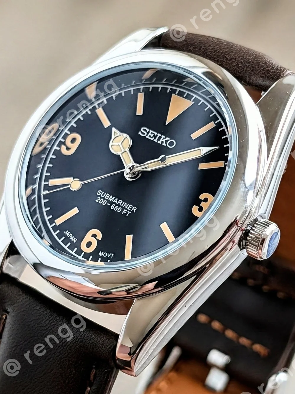 37mm Seiko Men's Black Vintage Style Mod Dress Watch Smooth Sweep Second